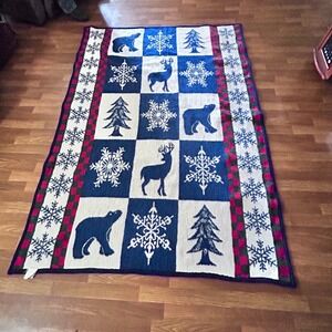 Winter Blanket Bear Deer Snowflake Cabin Throw Blanket 60x80